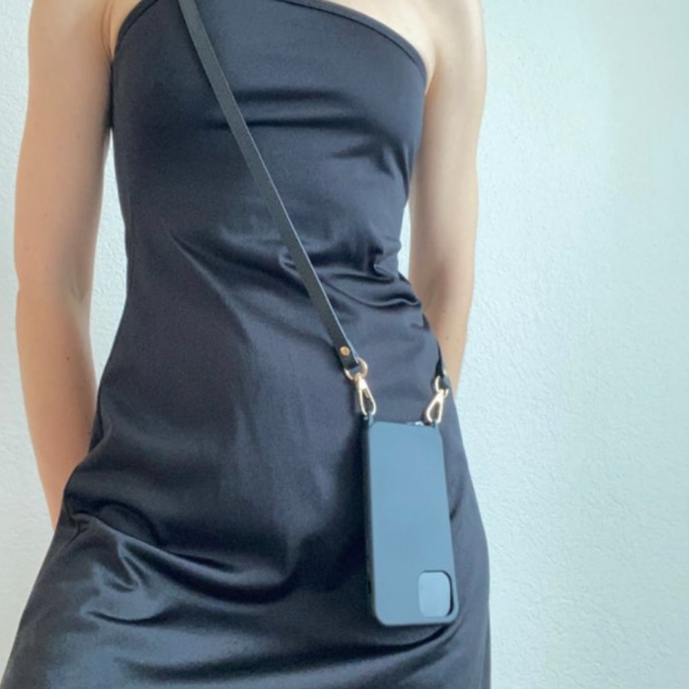 Classic Chic Vegan Leather Strap Crossbody Lanyard Sling /w iPhone Case
